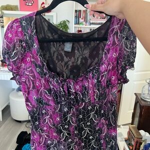 INC International Concepts Purple and Black Floral Blouse